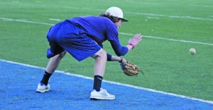 Senior Brandon Elliot from Plymouth, Ind., prepares to catch a ground ball at a recent practice. Last season Elliot led the team with 13 sacrifice bunts. || Taylor McStoots/The News