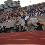 Racer 1 sprints following a touchdown at Saturday's game against Tennessee State University.