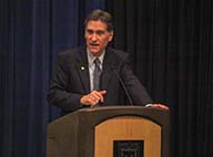 File Photo – Presiden Randy Dunn speaks at a University function in the Curris Center. 