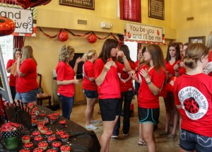New members and active members of Alpha Sigma Alpha talk over snacks.    //  Photo by Lori Allen / The News