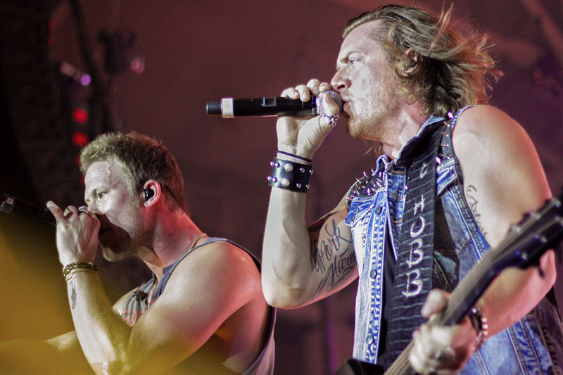 Lori Allen // The News Brian Kelley and Tyler Hubbard of Florida Georgia Line perform at the CFSB Center Thursday night. More than 7,000 people were in attendance.