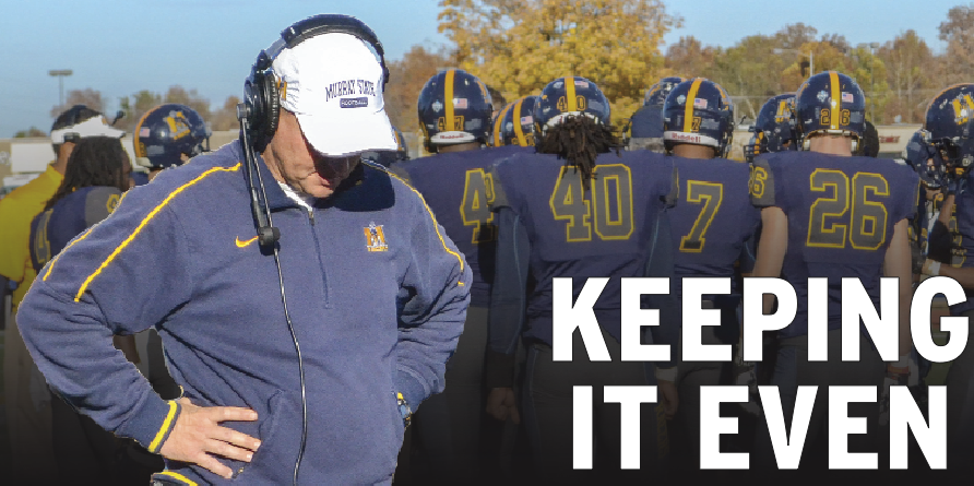 Photo illustration by Megan Godby and Ryan?Richardson/The News Head Coach Chris Hatcher hangs his head during a timeout in the loss to Eastern Illinois Saturday. The Racers now have a .500 record on the season and in the conference, where they currently rank sixth.