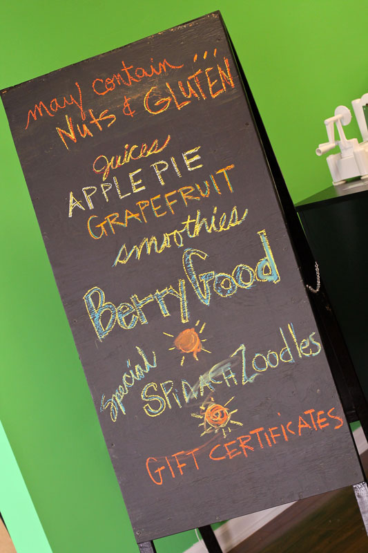Jenny Rohl/The News 3 Hearts Yoga displays a sign showing different blends available daily in the studio’s in-house juice bar.