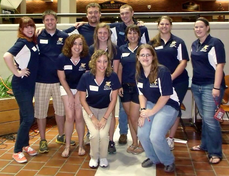 Photo courtesy of Emma Schell First Year Leaders pose during Great Beginnings for a photo in the Curris Center.