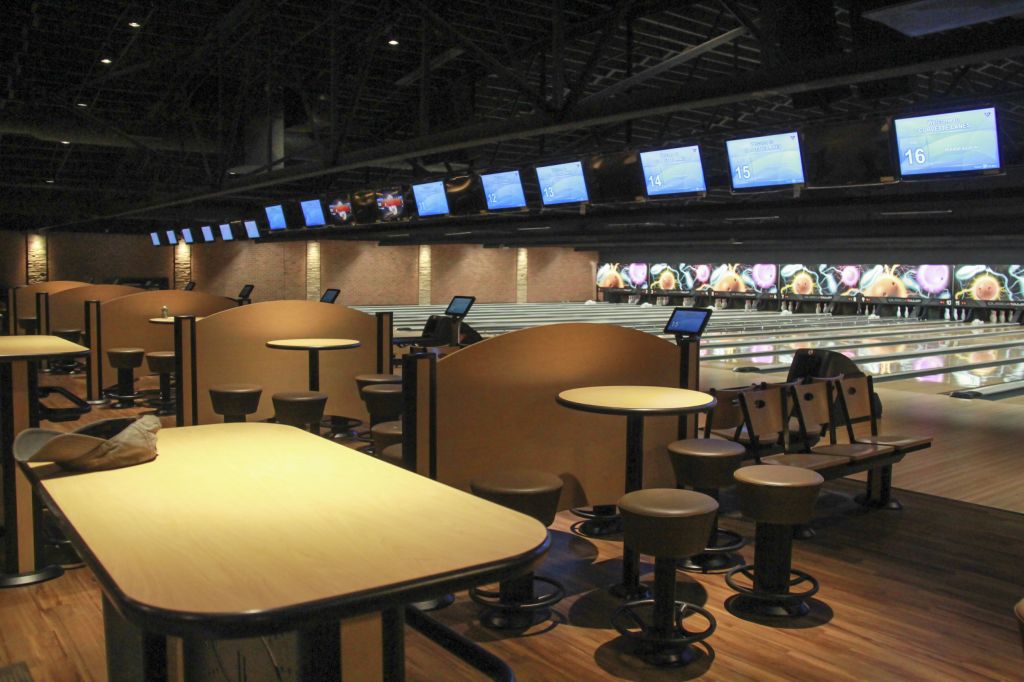 Fumi Nakamura/The News Corvette Lanes features modernized tables and seating. The bowling alley now has 18 freshly built lanes, as well.