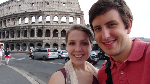 Photo submitted by Jason Morrow Jason Morrow and wife, Emily, pose for a selfie in front of the Colosseum in Rome, Italy. 