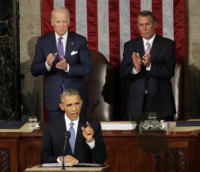 J. Scott Applewhite/AP Photo Vice President Joe Biden and House Speaker John Boehner applaud President Barack Obama during his State of the Union address.