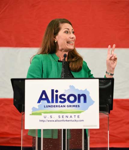 Kory Savage/The News Alison Lundergan Grimes speaks in Paducah, Ky., last fall during her campaign for the U.S. Senate seat.