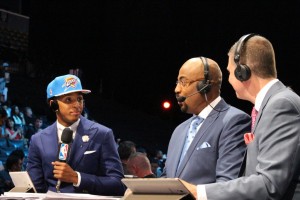 Mallory Tucker/The News ESPN color commentators interview Cameron Payne immediately following his draft selection.