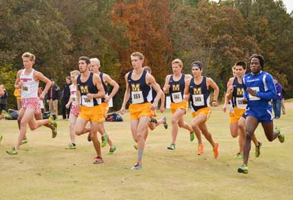 Emily Harris/The News Murray State men’s cross-country runs in their final race of the season at the OVC Championship on Saturday.