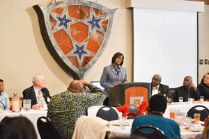 Chalice Keith/The News Lieutenant Governor Jenean Hampton spoke at the Kentucky Black Caucus of Local Elected Officials and was asked to clarify a previous statement on the value of a history degree.
